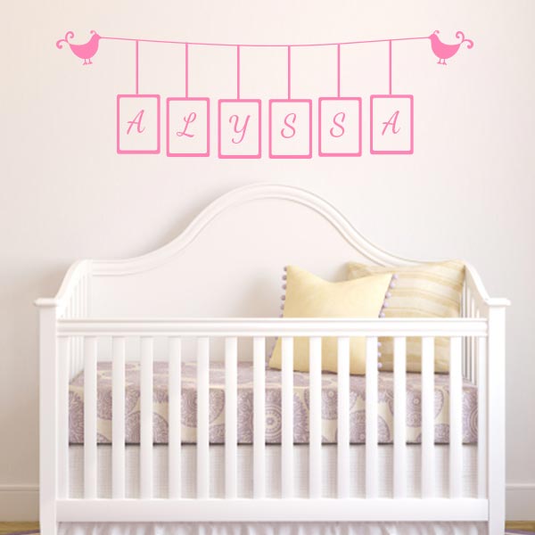 Birds Holding Name Nursery Wall Decal
