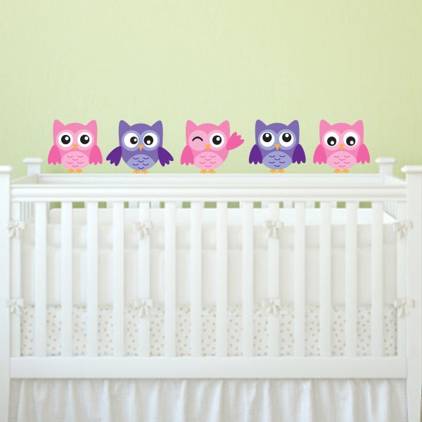 Pink and Purple Owl Wall Decal – Set of 5