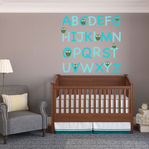 Turquoise Owl Alphabet Wall Decal Set