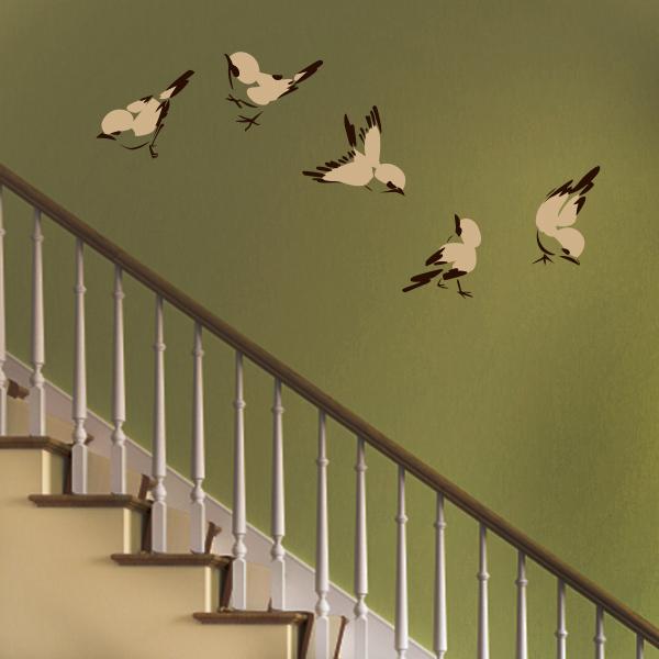 Large Wall Sticker Colour Row of Birds 