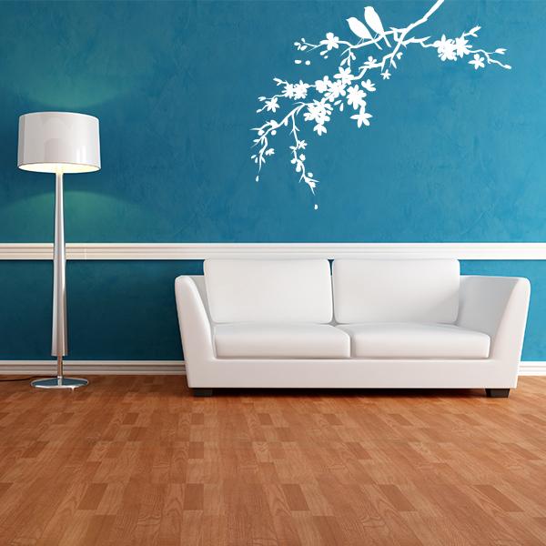 Little Birds on Flowered Branch Wall Decals