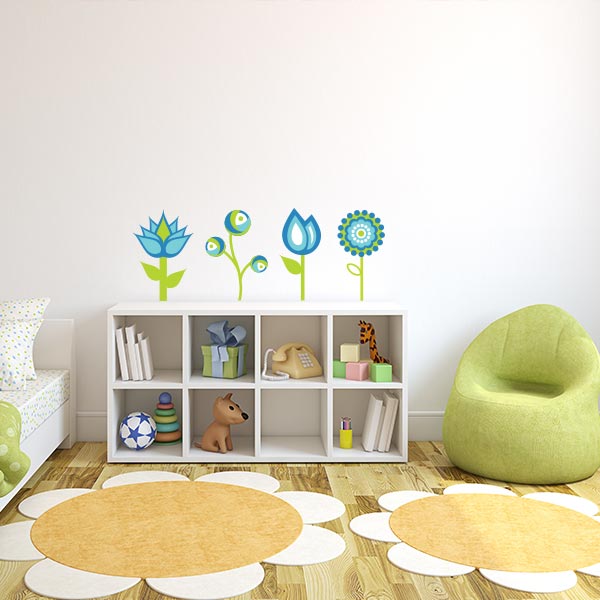 Blue and Green Flower Wall Decal Set