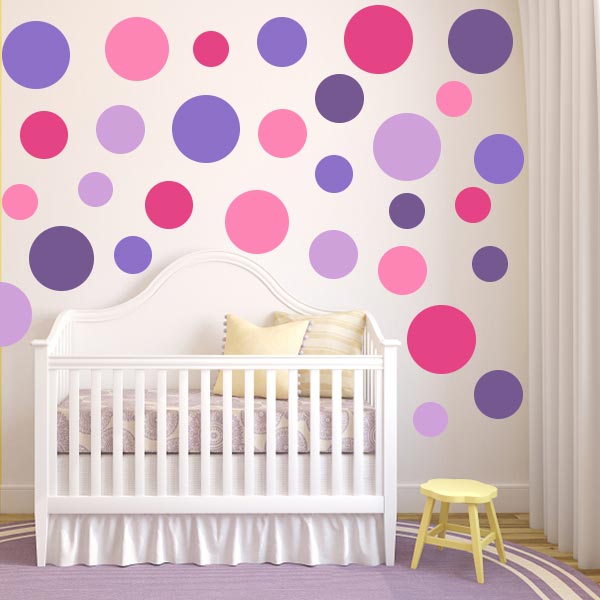 Multi-Size Pink and Purple Polka Dot Wall Decal Pack