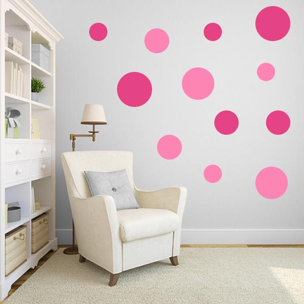 Multi-Size Pink Polka Dot Wall Decal Pack