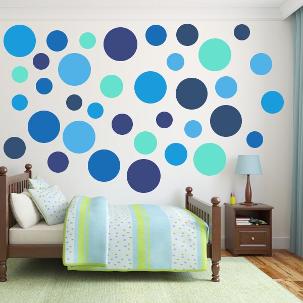 Multi-Size Blue Polka Dot Wall Decal Pack