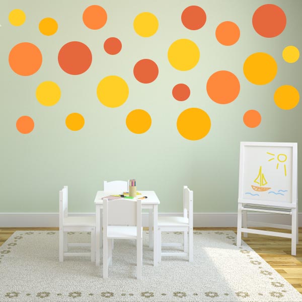 Multi-size Yellow and Orange Polka Dot Wall Decal Pack