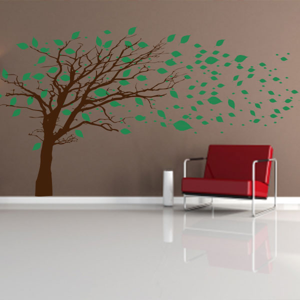 Tree with Green Blowing Leaves Wall Decal