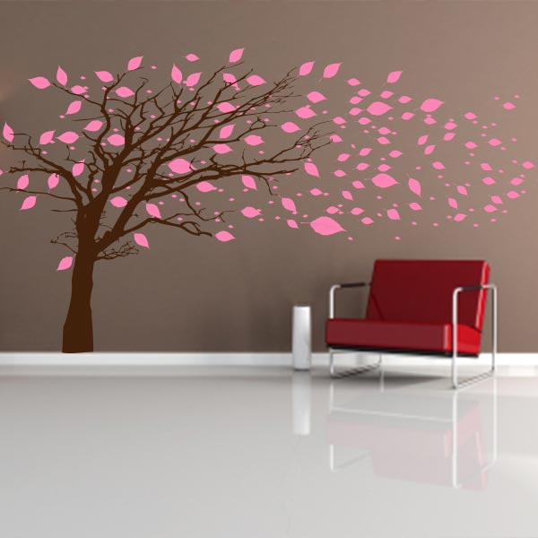 Tree with Blowing Leaves Wall Decal Mural