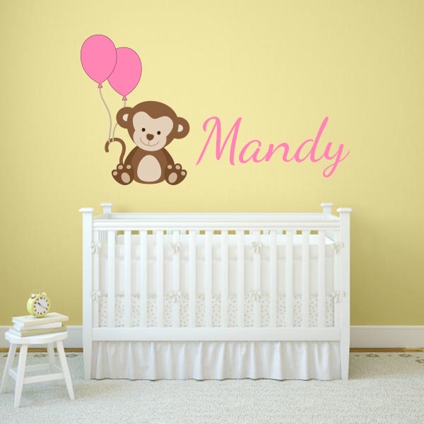 Soft Pink Personalized Monkey Wall Decal