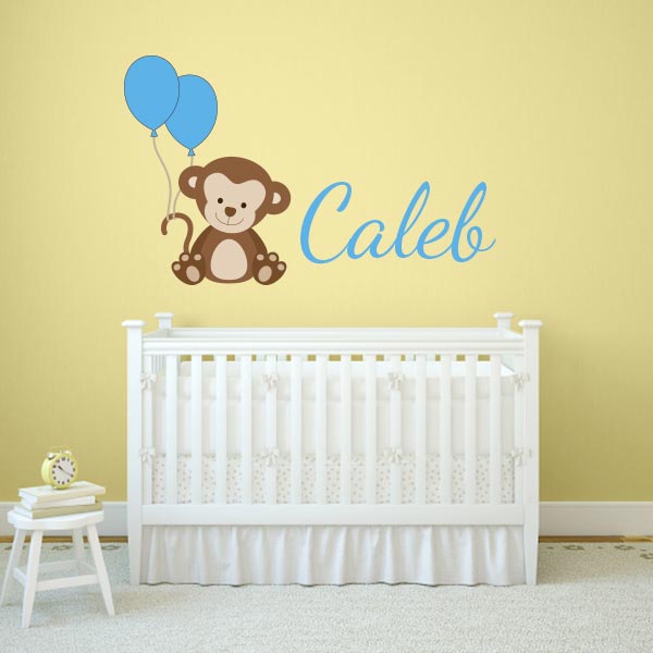 Ice Blue Personalized Monkey Wall Decal