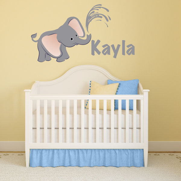 Grey Personalized Elephant Wall Decal