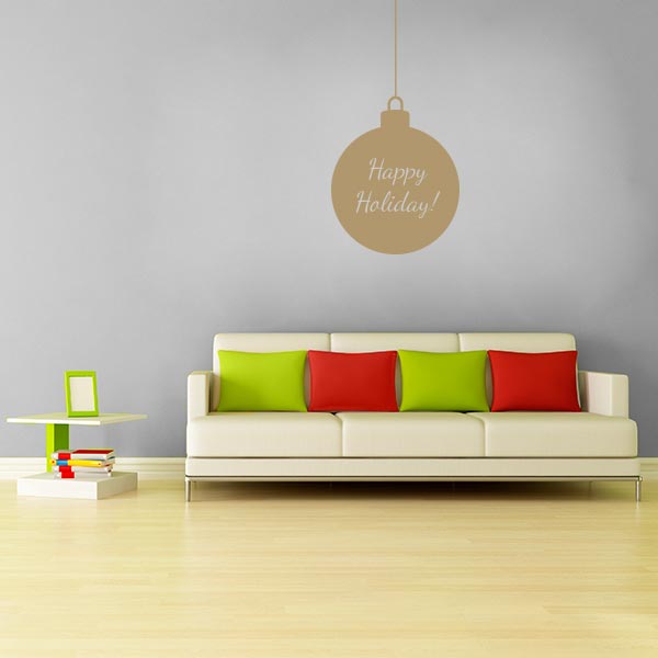 Gold Happy Holiday Ornament Wall Decal
