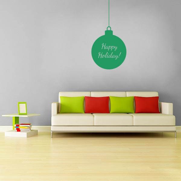 Green Happy Holiday Ornament Wall Decal