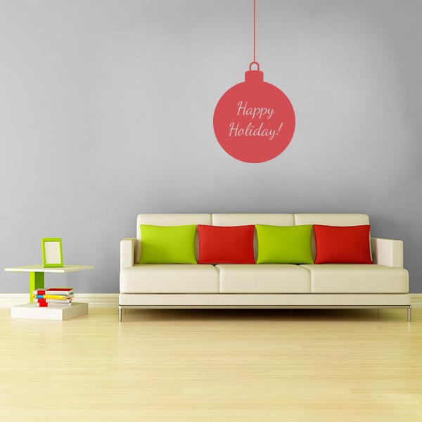 Red Happy Holiday Ornament Wall Decal