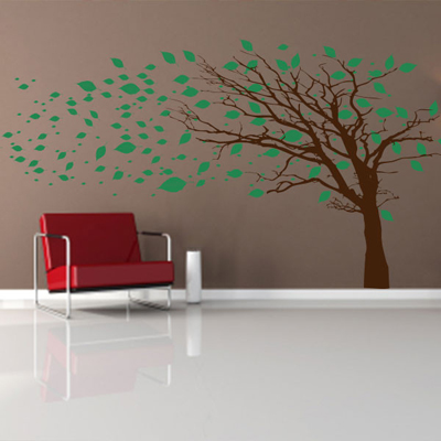 Tree with Blowing Leaves Wall Decal