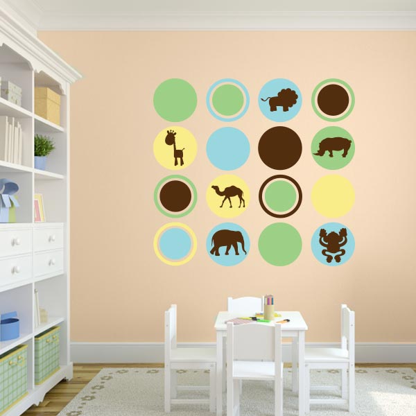 Nursery Animal Polka Dot Wall Decal Set
