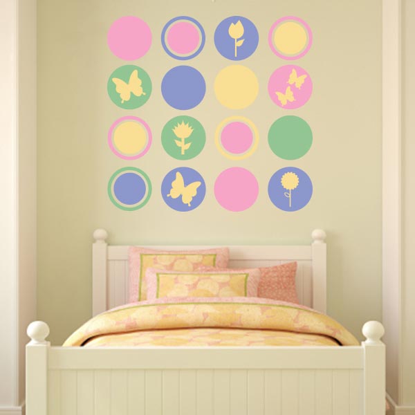 Girl Flowered Polka Dot Wall Decal Set