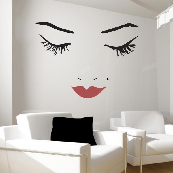 Beautiful Face Dark Red Lips Wall Decal Set