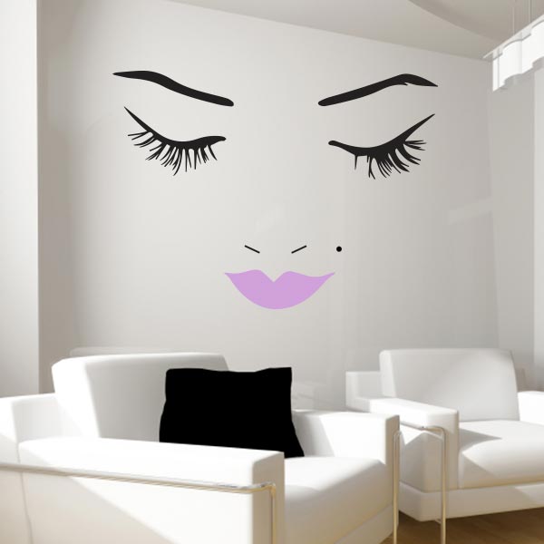 Beautiful Face Lilac Lips Wall Decal Set