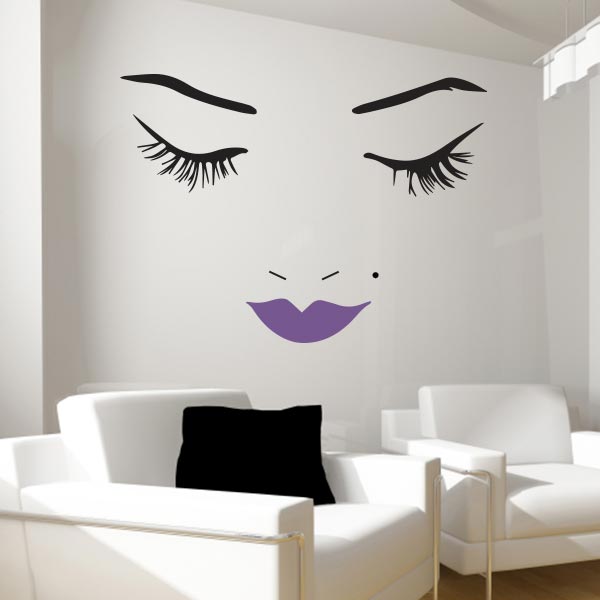 Beautiful Face Violet Lips Wall Decal Set