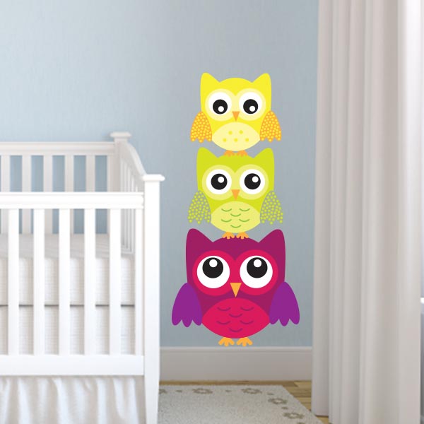 3 Stacked Owl Wall Decals