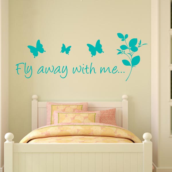 Butterfly Fly Away with Me Quote Wall Decal