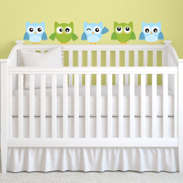 Green and Blue Owl Wall Decal – Set of 5