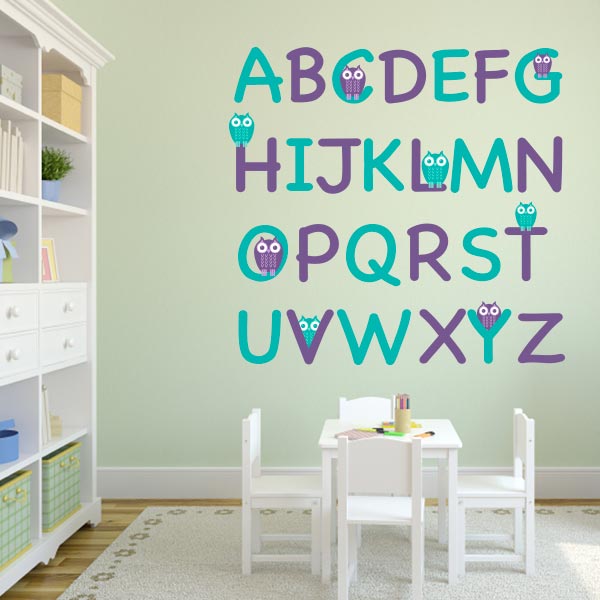 Purple and Turquoise Owl Alphabet Wall Decal Set