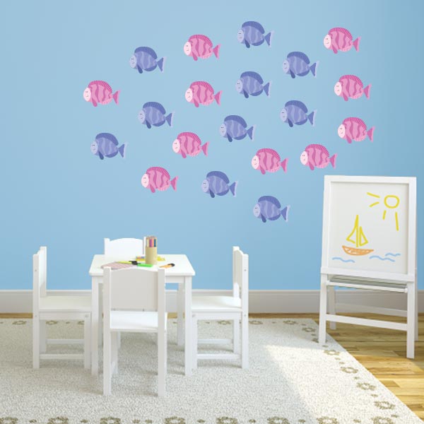 Pink and Purple Fish Wall Decals – Set of 20