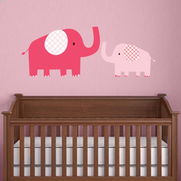 Pink Mom and Baby Elephant Wall Decal