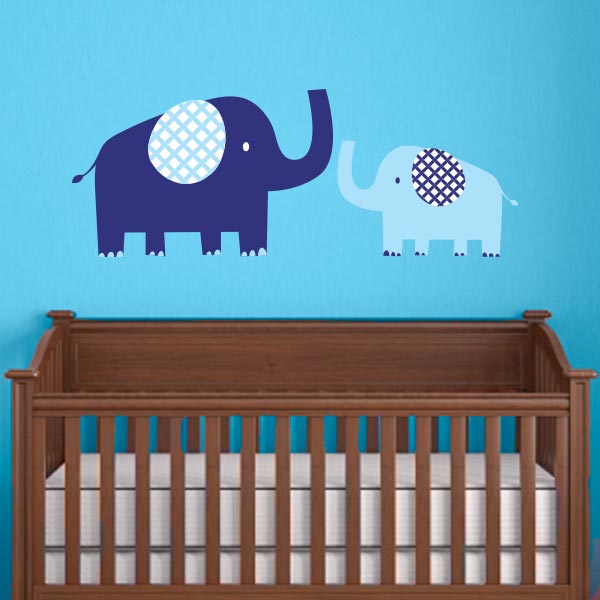 Blue Mom And Baby Elephant Wall Decal World - Elephant Wall Decals For Nursery