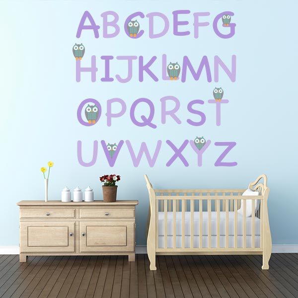 Purple and Grey Owl Alphabet Wall Decal Set