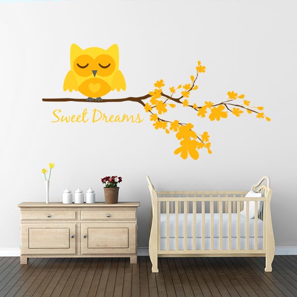 Yellow Sweet Dreams Owl Wall Decal