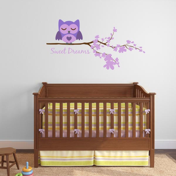 Purple Sweet Dreams Owl Wall Decal