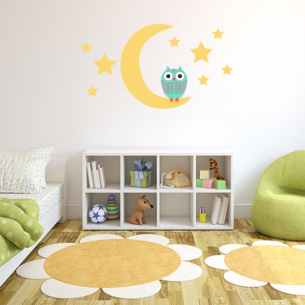 Turquoise Owl on Moon Wall Decal