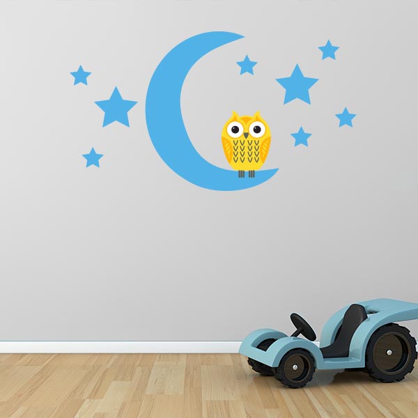 Yellow Owl on Moon Wall Decal