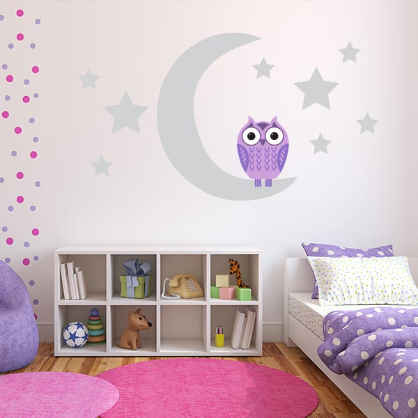 Purple Owl on Moon Wall Decal