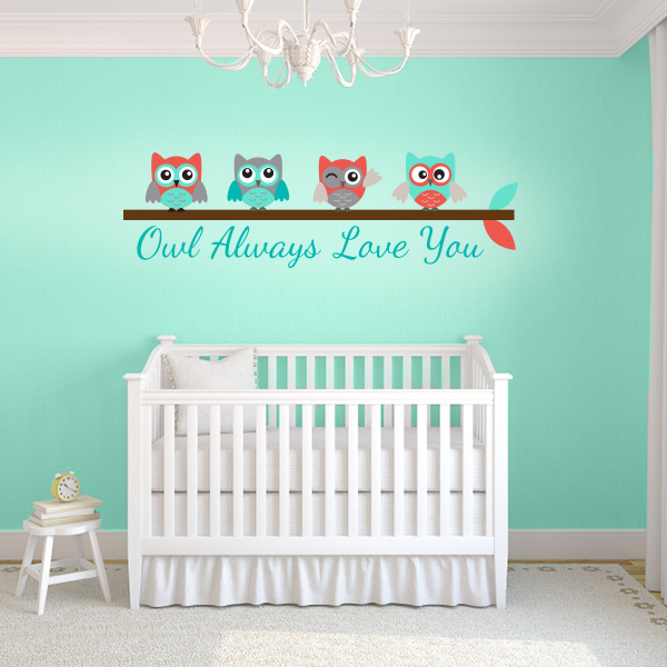 Turquoise and Coral Owl Always Love You Wall Decal